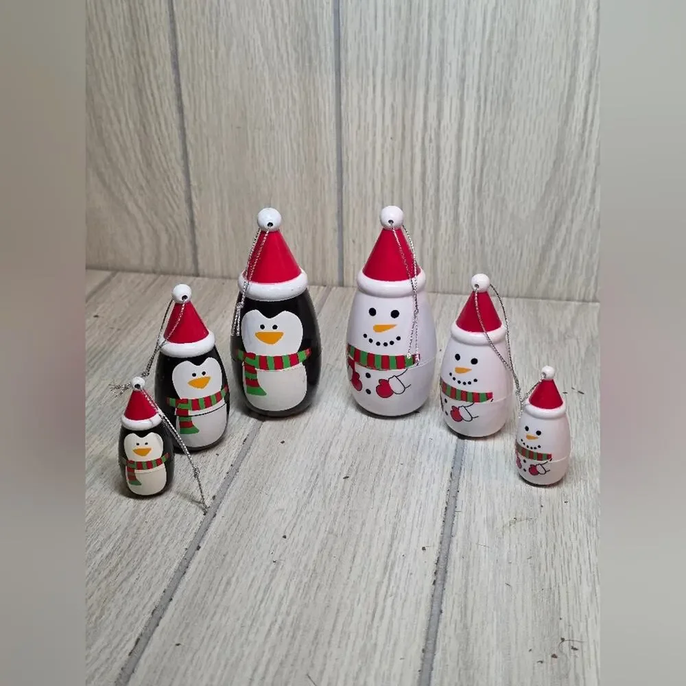 Christmas Nesting Doll Ornaments Penguin & Snowman Christmas Holiday